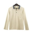 thumbnail image 6 of Men's Polo Shirts Lightweight Casual 3/4 Sleeve Button Up Collared Golf Tops with Pocket Loose Fitting Breathable Trendy Dress Shirts for Men Beige L, 6 of 9