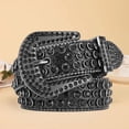 thumbnail image 3 of YAOBAMM Women Faux Leather Belt Shining Rhinestones Unisex Leather Jeans Belt Adjustable Hip Hop Punk Rock Style, 3 of 7