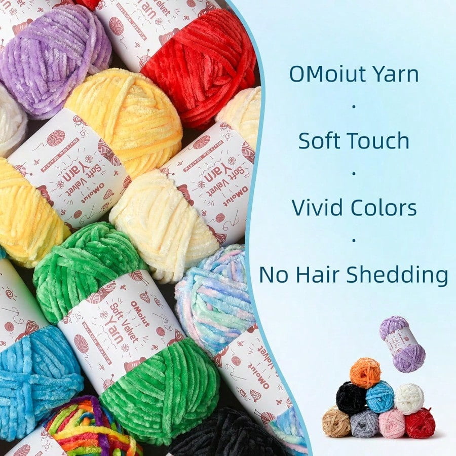 20 Pack Chenille Chunky Yarn  Yarn for Crocheting Soft White Black Brown Green Red Pink Blue Rainbow Veet Yarns Crochet Blanket Amigurumi Yarns Pack with Crochet Accories B