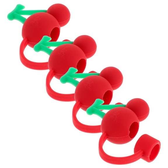 FRCOLOR 4pcs Silicone Straw Covers Cap For Tumblers Cute Cherry And Fruit Straw Toppers Reusable Drinking Straw Tips Lids For Outdoor Water Bottles