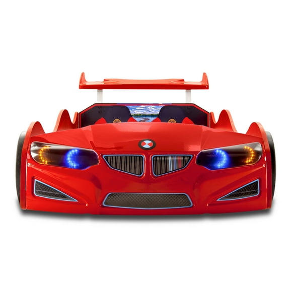 GT1 Twin Race Car Bed with LED Lights & Sounds, Kids' Bedroom Furniture, Car Themed Bed for Boys Room