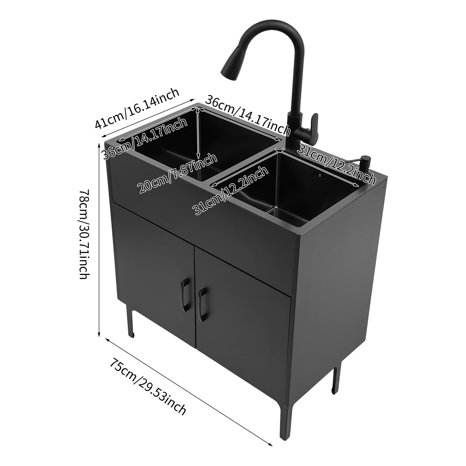 Laundry Sink Stainless Steel Utility Sink Cabinet with Sink with Flexible Faucet 75*41cm