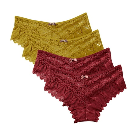 Womens Underwear Lingerie G-string Lace Briefs Underwear Panties T String Thongs Knick 4pc Keeps You Cool Comfortable Available in Plus Size Wine S