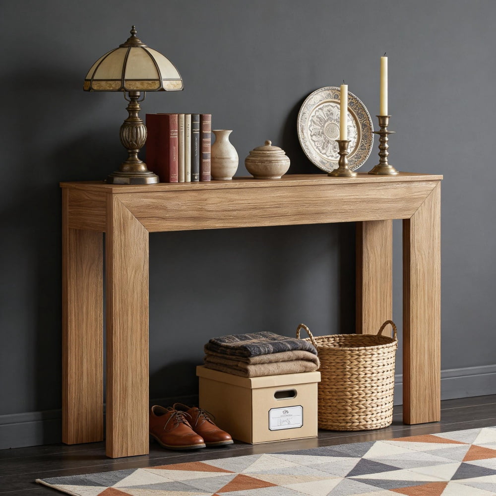 Walnut Console Table, 47.2” Wide Narrow Entryway Table, Modern Walnut Grain Design, 44LBS Load Capacity, Anti-Tip & Floor-Protected for Hallway/Living Room