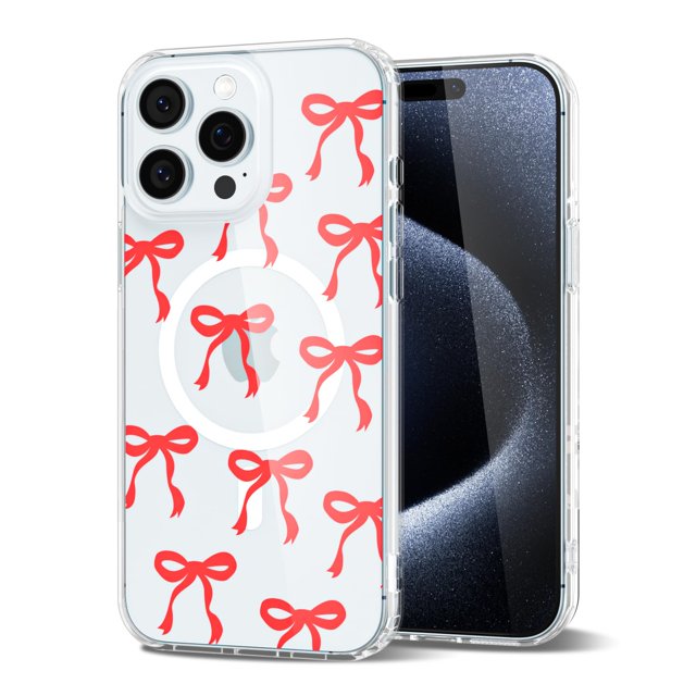 Funda transparente magnética Svanove para iPhone 15 Pro con moño