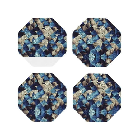 

Tideii Abstract Blue Squares for Leather Coasters 4 Pieces Anti-fouling and Anti-scalding Decorative Coasters Suitable for Restaurants Kitchens Coffee Shops-Octagon