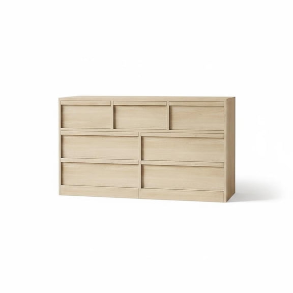 Modern 7 Drawer Dresser - 54" Wide Natural Wood Chest for Bedroom, Living Room, Entryway, Nursery - Large Storage Organizer Cabinet - Natural Oak Finish, 7 Drawers, Natural Wood Color