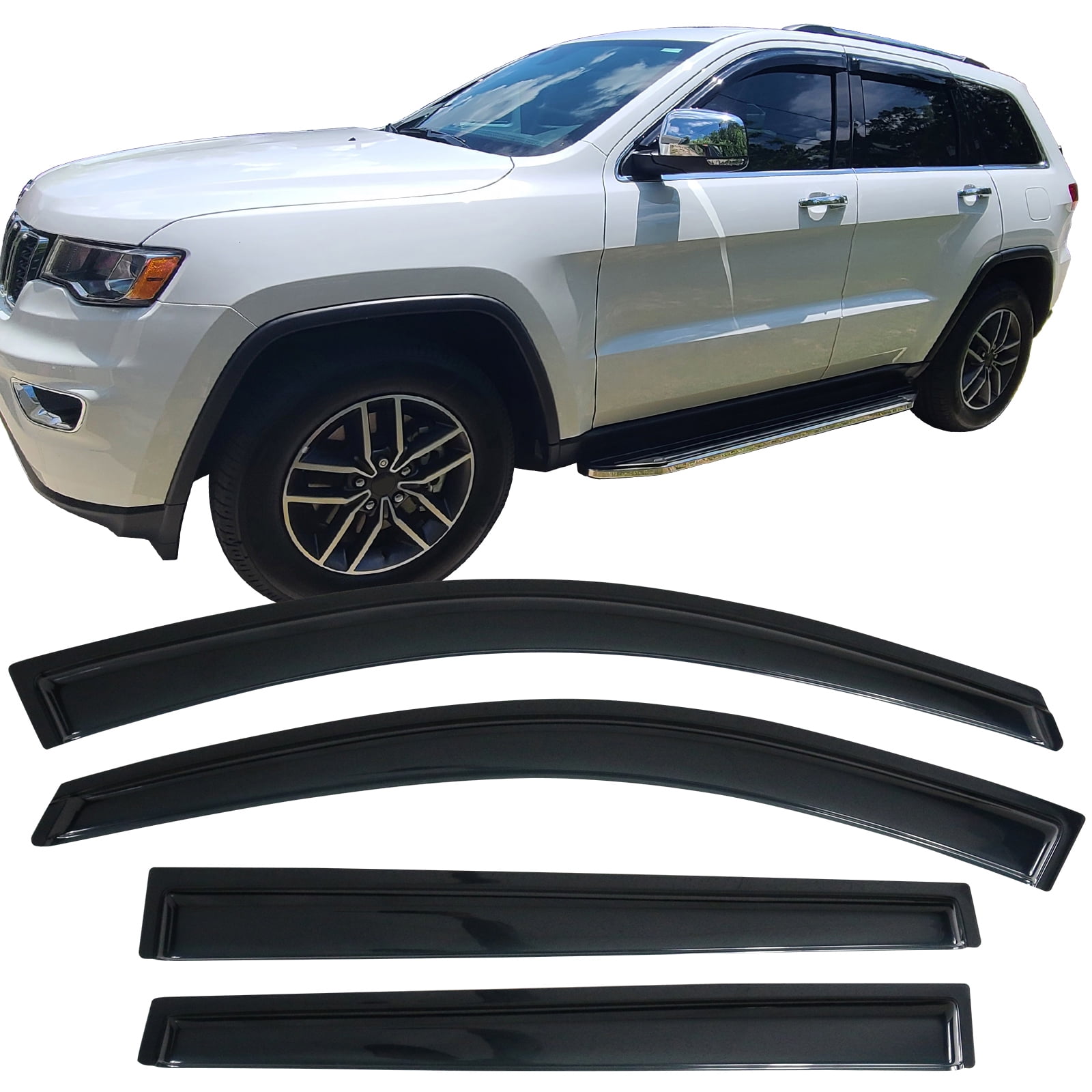Ikon Motorsports Compatible with 14-23 Jeep Cherokee Acrylic Window Visors Vent Deflector Rain Guard 4Pc Set Outside Mount 2014 2015 2016 2017 2018