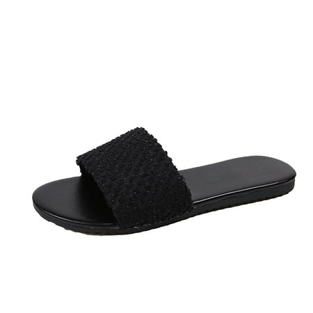 

Funicet Slides for Women Woman s One-line Sandals Flat Slippers Color Everything Matching Sandals Black 40