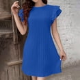 thumbnail image 4 of Efsteb Women's Round Neck Ruffle Sleeve Pleated Mini Dress Short Sleeve A-Line Dress for Summer Daily Work Office Casual (Blue,S), 4 of 9