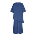 thumbnail image 5 of Dazajoo Summer Sets Women 2 Piece Outfits Linen Half Sleeve Crewneck Asymetrical Hem Tops Matching Wide Leg Palazzo Pants Lightweight Flowy Loungewear,Blue,L, 5 of 8
