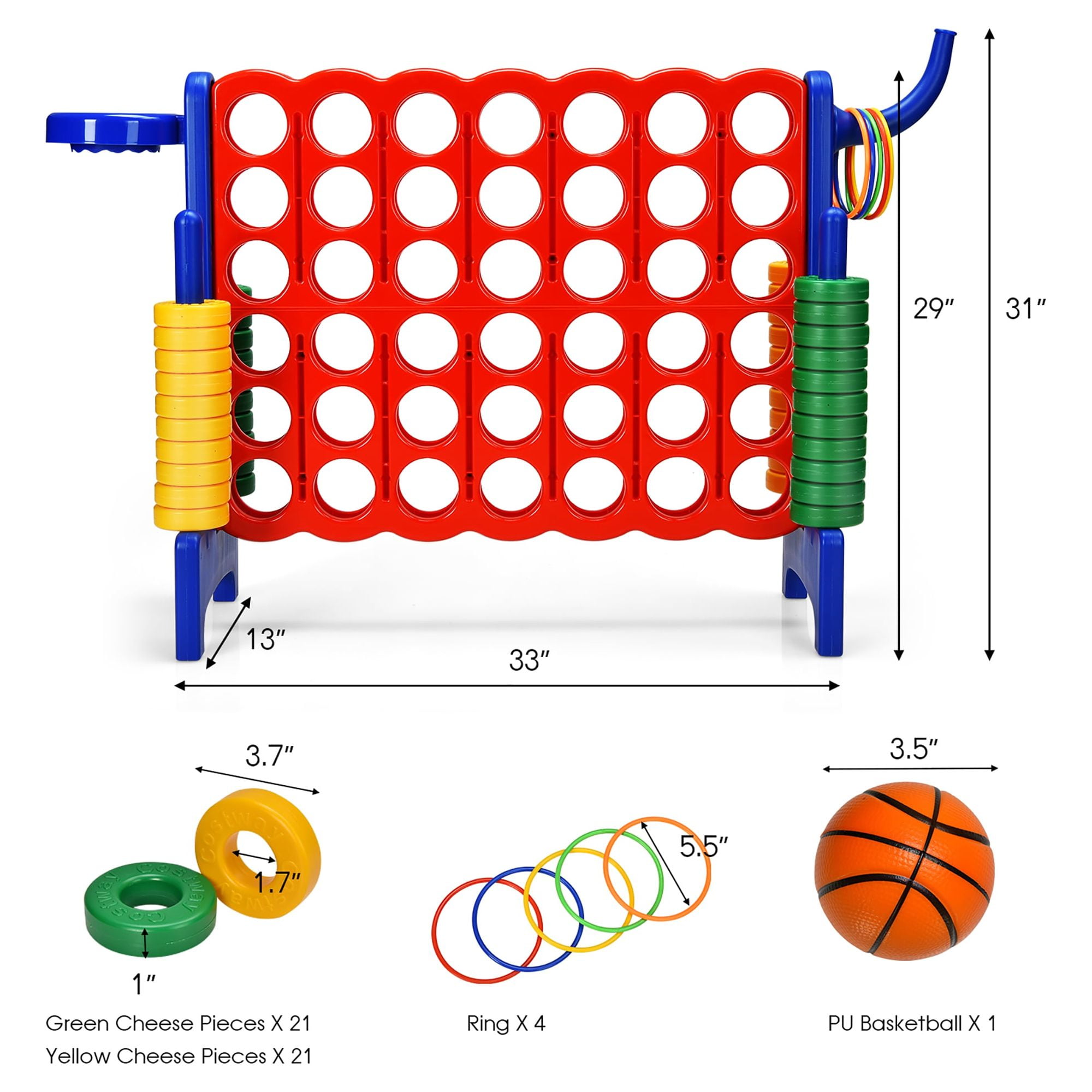 Infans 2.5Ft 4-to-Score Game Set Basketball Hoop Ring Game Outdoor Indoor