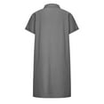 thumbnail image 5 of USSUMA Womens Summer Dresses Women'S Casual Dresses Short Sleeve Lapel Collar Solid Color Button Linen Maxi Dress Lounging Dress Comfortable Dress Work Holiday Deals Gray Dress Size-XL, 5 of 6