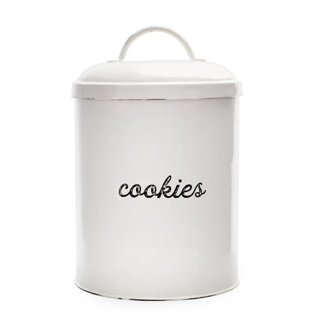 Tarro de galletas de esmalte blanco, recipiente rústico grande para golosinas