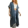 thumbnail image 5 of Boho Tribal Embroidered Kimono 1 Sz Lightweight Blue Grey Denim Style Long Beach, 5 of 5
