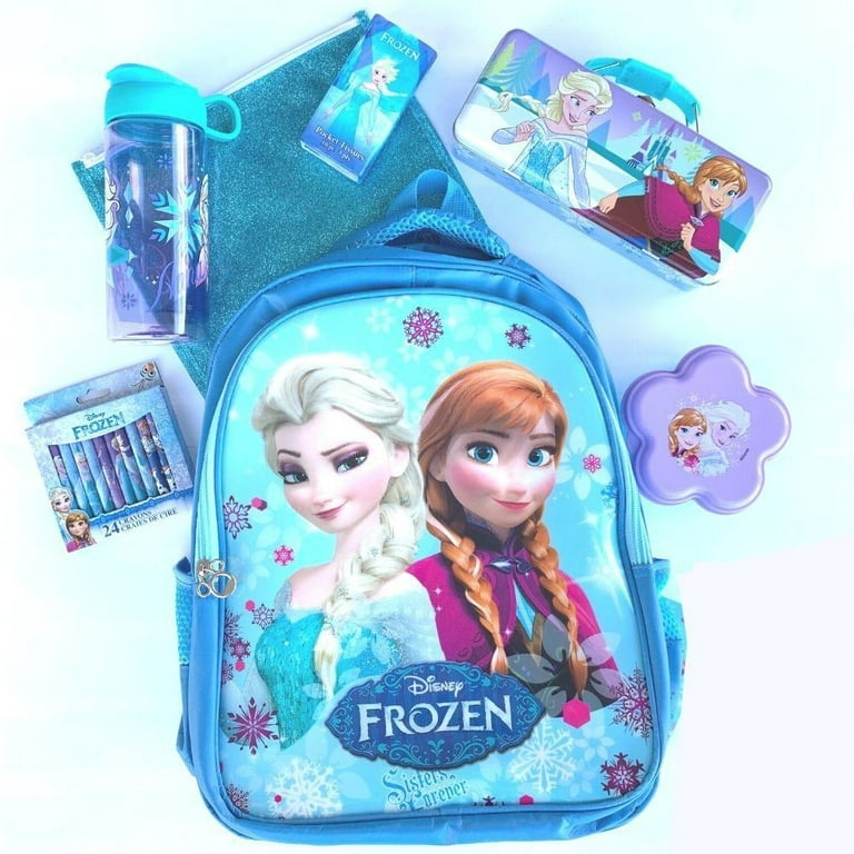 Disney Frozen Lunch Box and Water Bottle Set for Kids - Bundle with Elsa and Anna School Supplies Set Plus Stickers and More Lunch Bag for Girls