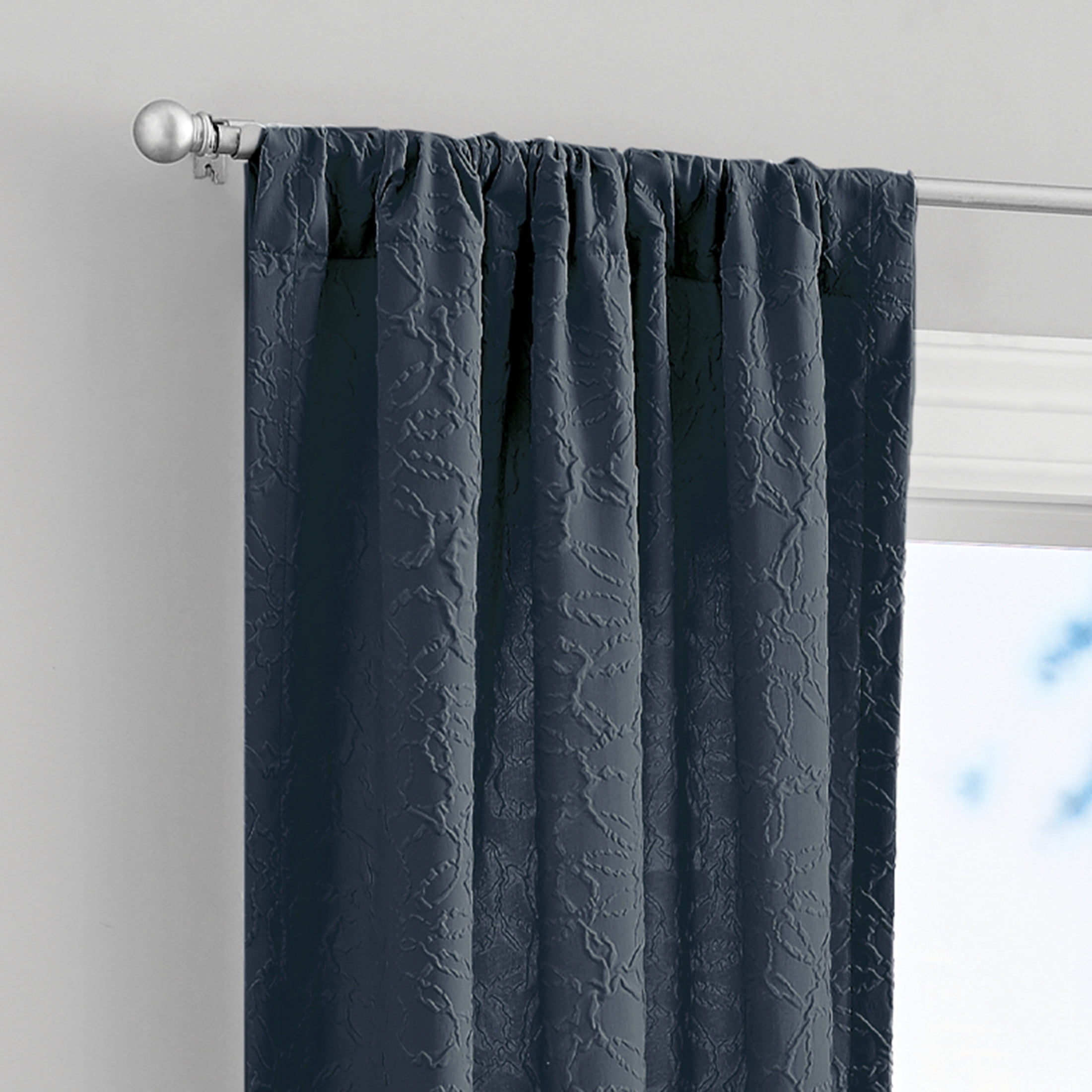 Mainstays Microsculpt Floral Rod Pocket Curtain Pair, Set of 2, Blue Cove, 37"W x 95"L
