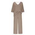 thumbnail image 6 of WRKEKC Women Outfits Sets, Womens Sets 2 Piece Outfits, Ladies' Casual Summer Trendy Solid Color Short Sleeve Tops and Loose Wide Leg Pants Trousers Two-Piece Suits, 6 of 8
