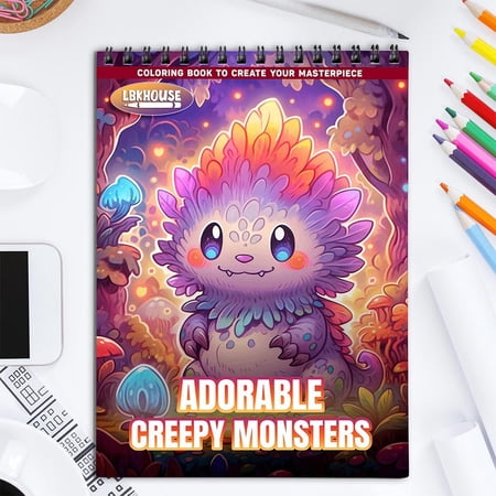 LBKHOUSE Adorable Creepy Monsters Coloring Book for Adult Spiral Bound Soft Cover