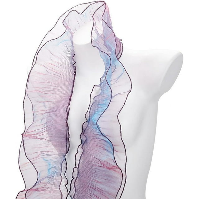 Tela de tul de organza de 7 yardas con volantes, pliegues, ribete de gasa, apliques y encaje.