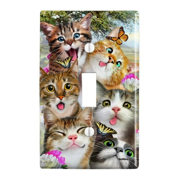 Cats and Butterflies Selfie Plastic Wall Decor Toggle Light Switch Plate Cover