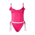 thumbnail image 1 of Fortune 2pcs Women Ruffles Underwear Set, Sleeveless Ruched Sling Vest+Low Waist Tie Up Thong, 1 of 9