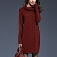 thumbnail image 4 of Guzom Sweater Dresses for Women- Fall and Winter Long Sleeve Turtleneck Knitted Loose Midi Dresses Wine Size L, 4 of 5
