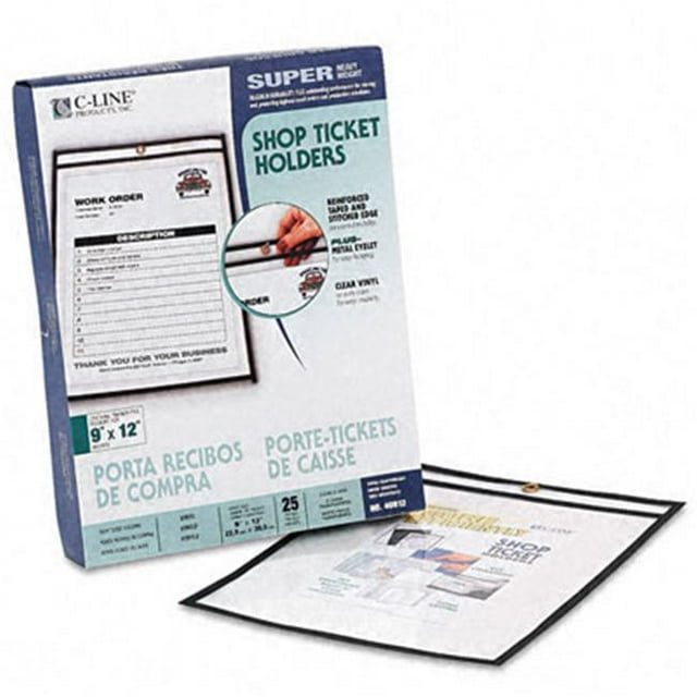 C-Line Shop Ticket Holders 9 x 12 Clear Front and Back with Black Stitching 25/box