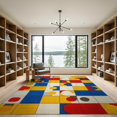 thumbnail image 2 of ODIKA Hopscotch Modern Abstract Path With Checkerboard Arcade Motifs Low Profile Flatwoven for Great Room, Indoor Open Concept, Large Living, 2 of 7