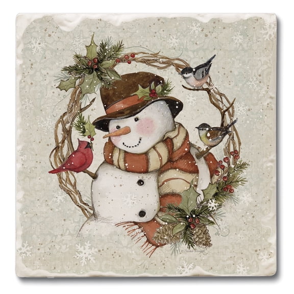 Thirstystone Winter Forest Snowman 4-Pack Tumbled Tile Coasters