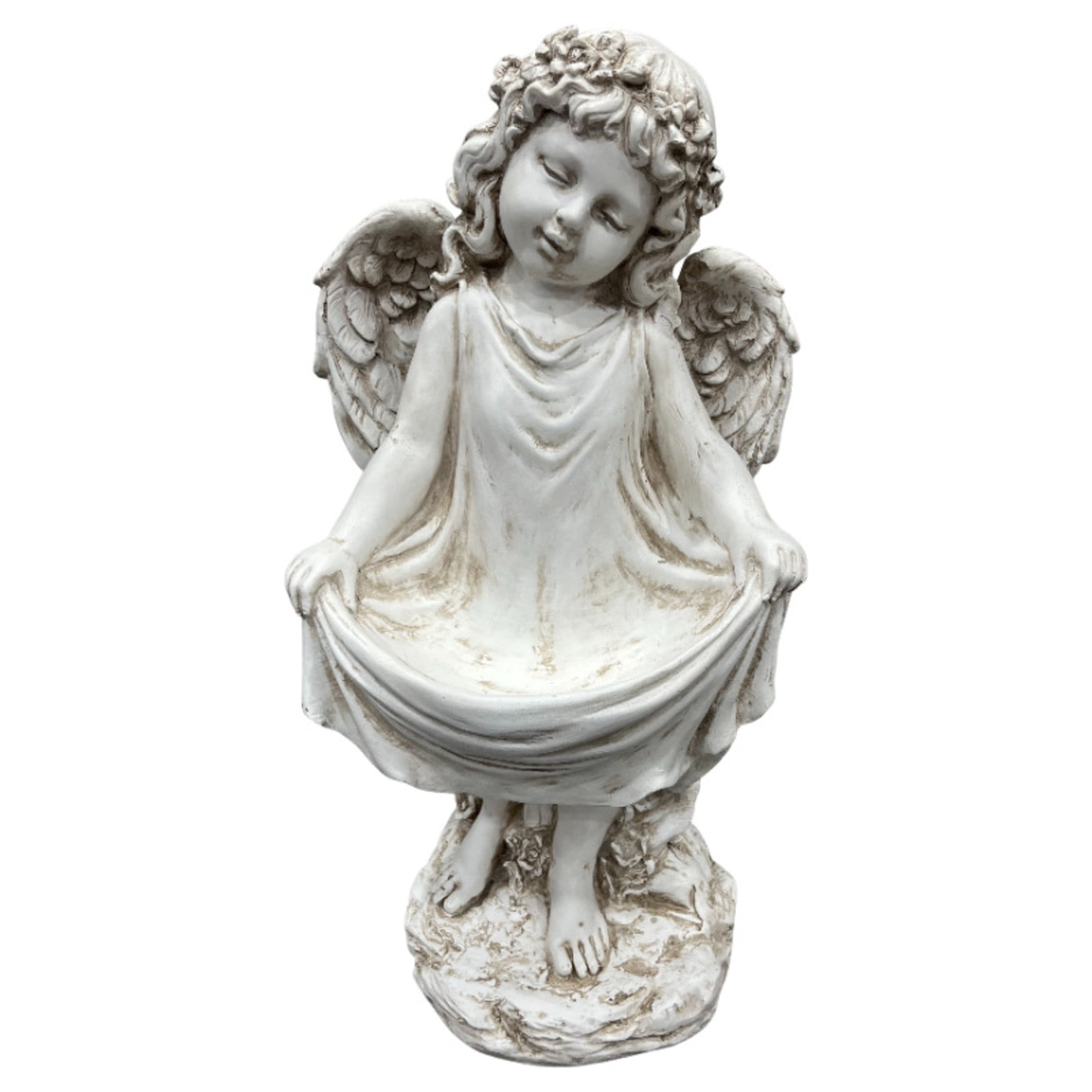 GDF Studio Weathered Angel Cherub Garden Statue, Vintage Off-White Resin Sculpture Figurine, Outdoor Yard Lawn Decor