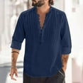 thumbnail image 2 of WREESH Mens Cotton Linen Shirts Fashion Low Cut Tops Classic V Neck Long Sleeve T Shirt Breathable Stretch Pullover Navy, 2 of 6