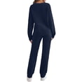 thumbnail image 3 of Frontwalk Women Tracksuit Set Elastic Waist Jogger Sets Solid Color Sweatshirt And Sweatpant Ladies Casual Two Piece Outfit Pocket Dark Blue 2XL, 3 of 5