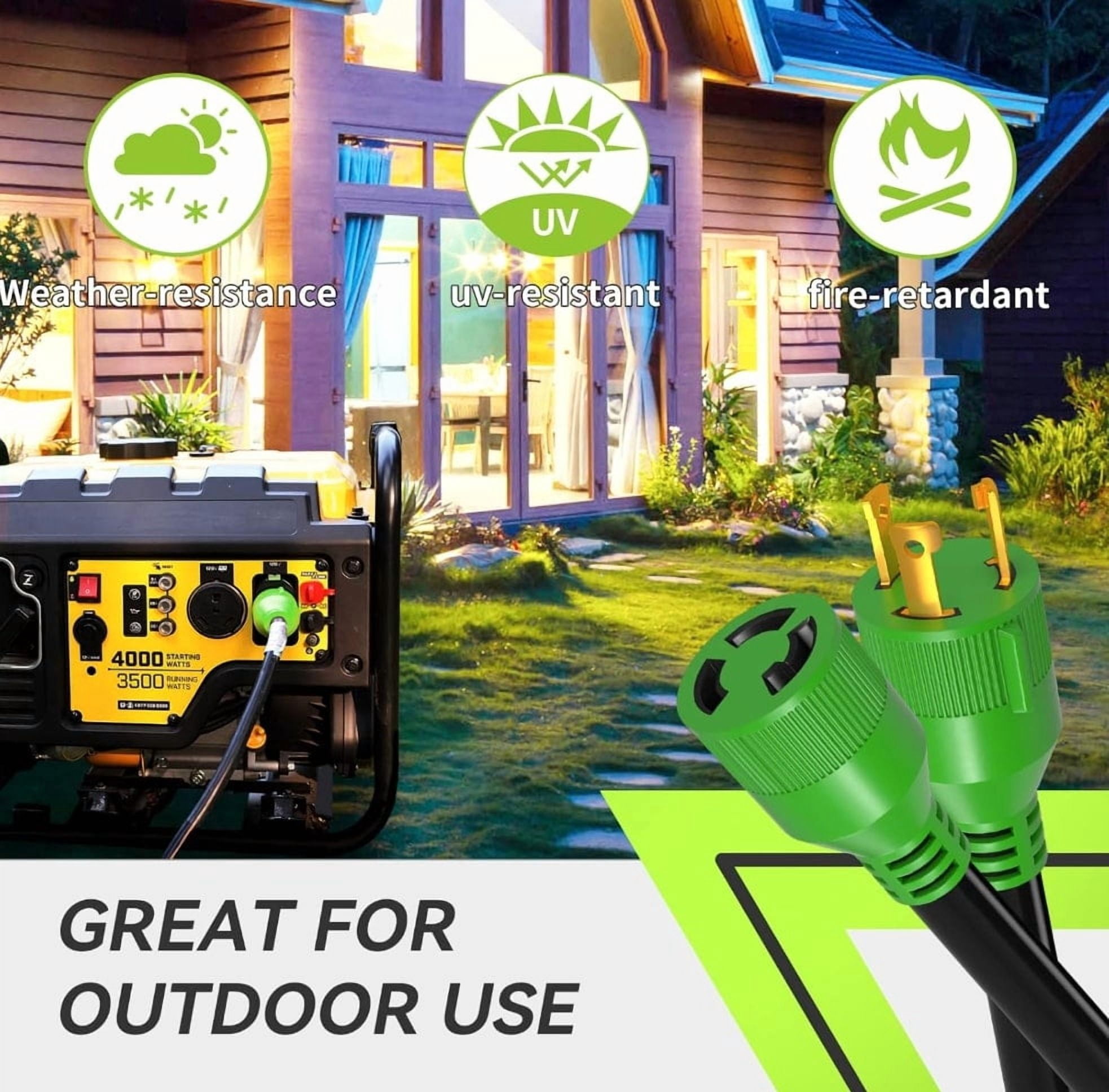 RVMATE 25 ft 30 Amp 125 V 3750 W 3-Prong Generator Extension Cord NEMA L5-30P/L5-30R SJTW Jacket GC33025-RM