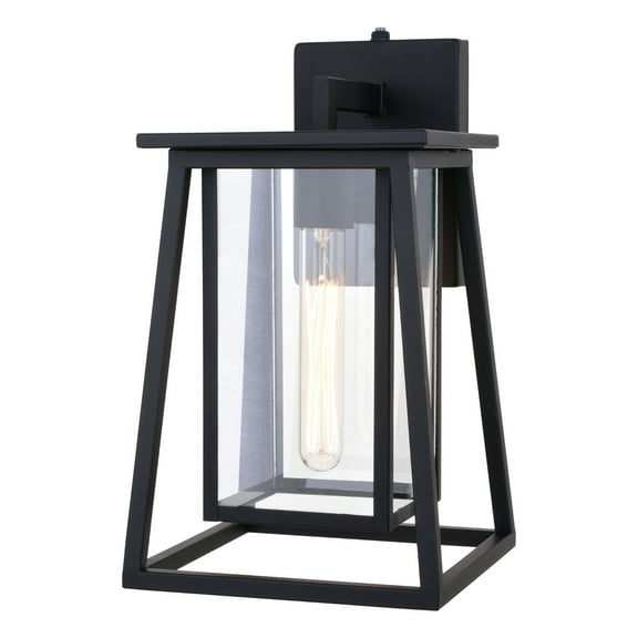 Blackwell 8-in. W Cage Frame 1 Light Dusk to Dawn Black Outdoor Wall Lantern Clear Glass