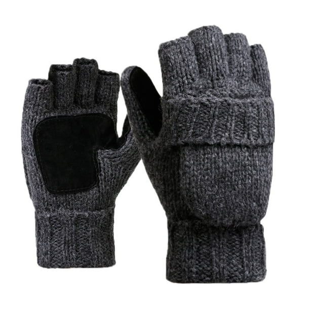 Guantes de punto cálidos sin dedos para invierno, manoplas convertibles y cálidas con solapa