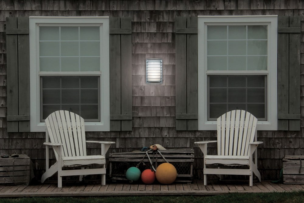20010LEDDMGLP-SAT/RFR Access Lighting Bermuda-One Light Outdoor Ribbed Bulkhead Wall Light-7 Inches Wide by 10.5 Inches Tall-Satin Finish-LED Lamping