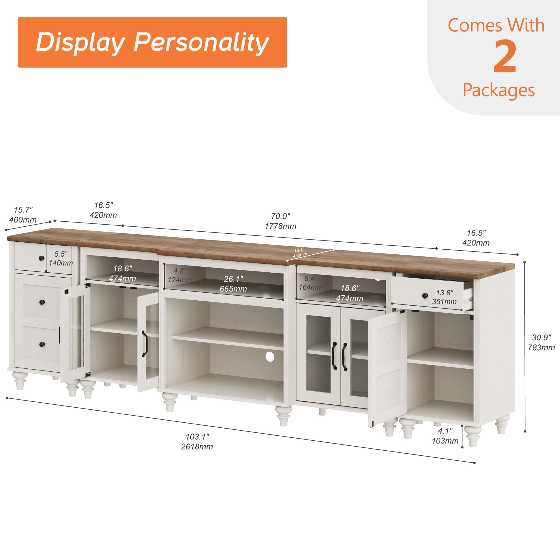 WAMPAT Large Buffet Cabinet with Charging Station for Dining Room, Off White