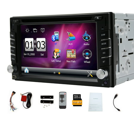 6.2 inch Double din Car Dvd Gps Navigation Stereo Player support Subwoofer/USB/SD/DVD/Bluetooth/Steering Wheel control for Back up camera Input/gps antenna/map card include