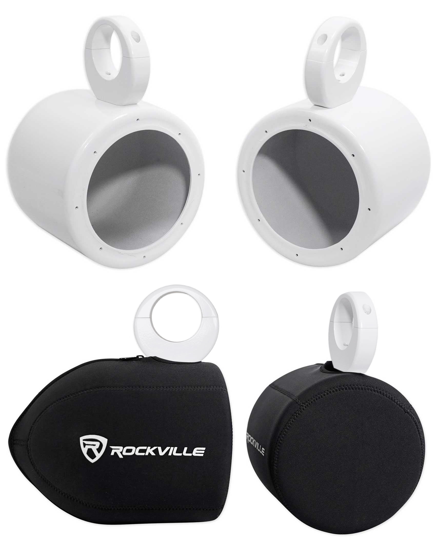 Pair Rockville MAC65W 6.5 White Aluminum Wakeboard Tower Speaker Pod Enclosures