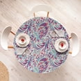 thumbnail image 4 of Ambesonne Abstract Boho Fitted Round Tablecloth, Vintage Leafy Motif, 56"- 60" Diameter, Almond Green Magenta, 4 of 5
