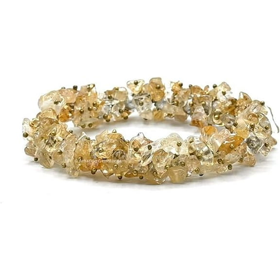 Citrine Natural Chips Bracelet - Crystal Chip Stretch Bracelet and Healing Stones (Fuse Wire)