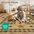 thumbnail image 4 of ODIKA 6'x9' Washable Area Rug Aged Farmhouse Checks Distressed Border Primitive Vintage Folk Playful for Dining Room, Under Table, Office Décor, Non-Slip Chair-Friendly, 4 of 7
