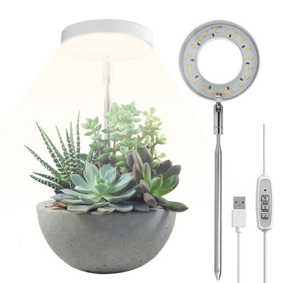 Grow Light, EEEkit Full Spectrum LED Grow Light for Indoor Plant, Height Adjustable Halo Lights Dimmable Plant Grow Lamp with Auto Timer for Small Plants, Upgrade Single Head