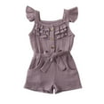 thumbnail image 3 of Fille Enfant en Bas Âge Mode Couleur Unie Vol Manches Combinaison Taille Élastique Romper, 3 of 5