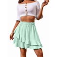 thumbnail image 4 of Women'S Elastic High Waist Tiered Ruffle Mini Skirt Shirred Layered Flowy Wrap Short Skirt Green M, 4 of 9