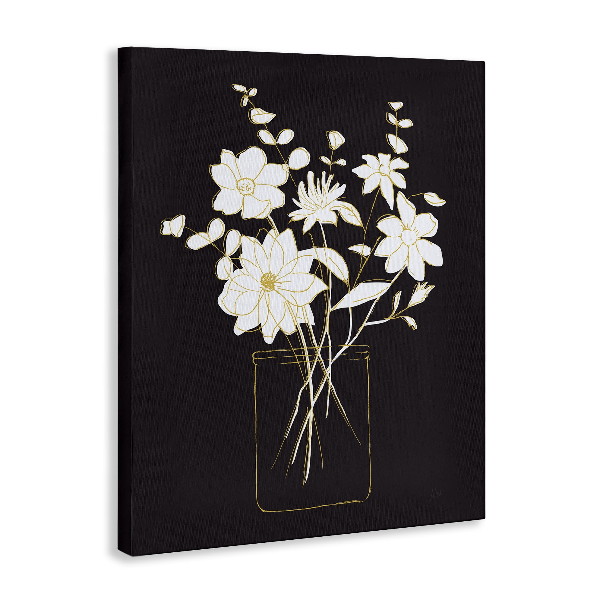 Stupell Industries Classy Jar of Flowers Botanical & Floral Painting Gallery Wrapped Canvas Art Print Wall Art, 16 x 20