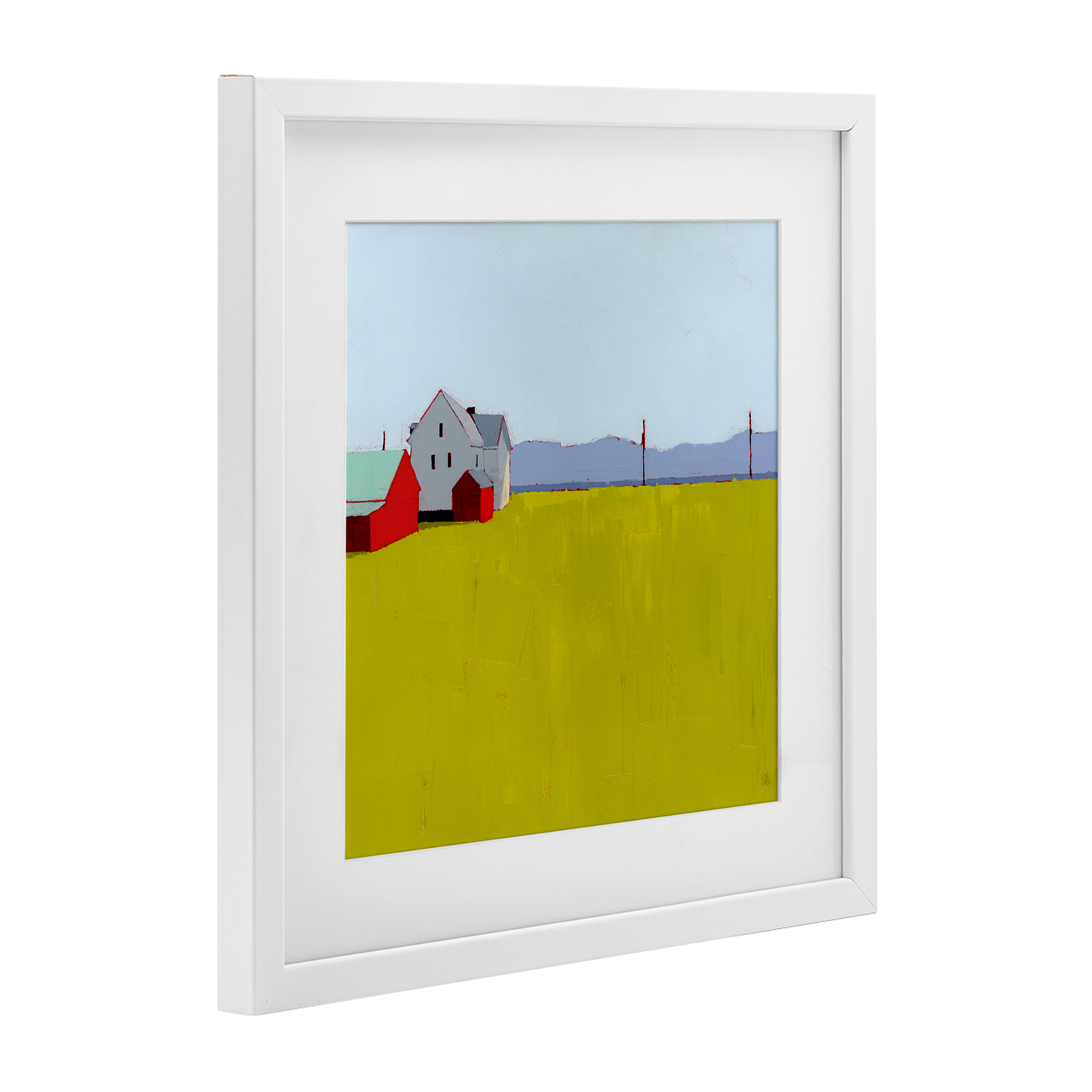 Farmhouse & Shed Landscape White Framed Print Under Glass, design by Ruth LaGue