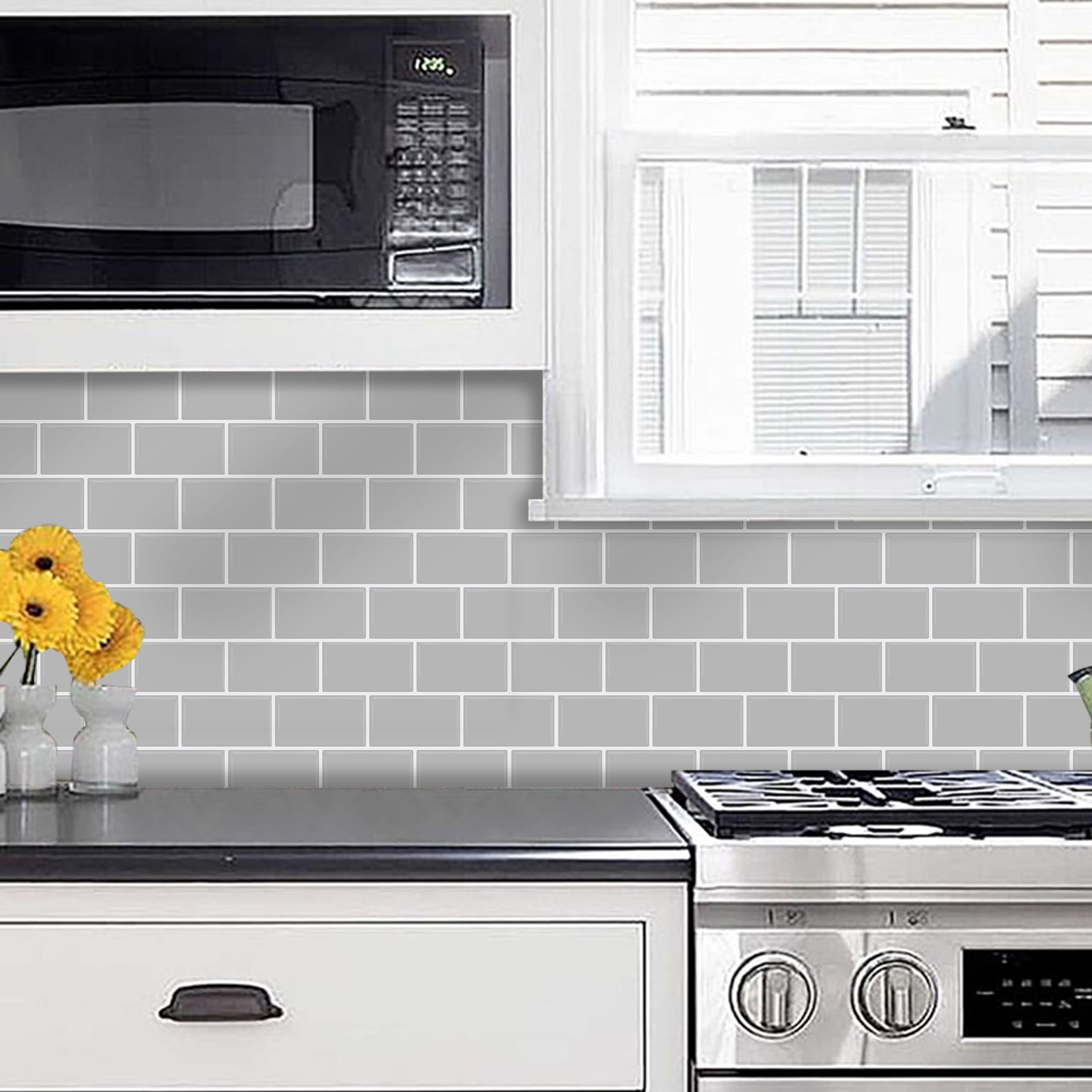 DEWOO Peel and Stick Backsplash - 10 Sheets of 12"×12" - 3D Adhesive Peel and Stick Tile Backsplash for Kitchen, Bathroom, Wall Tile, Gray