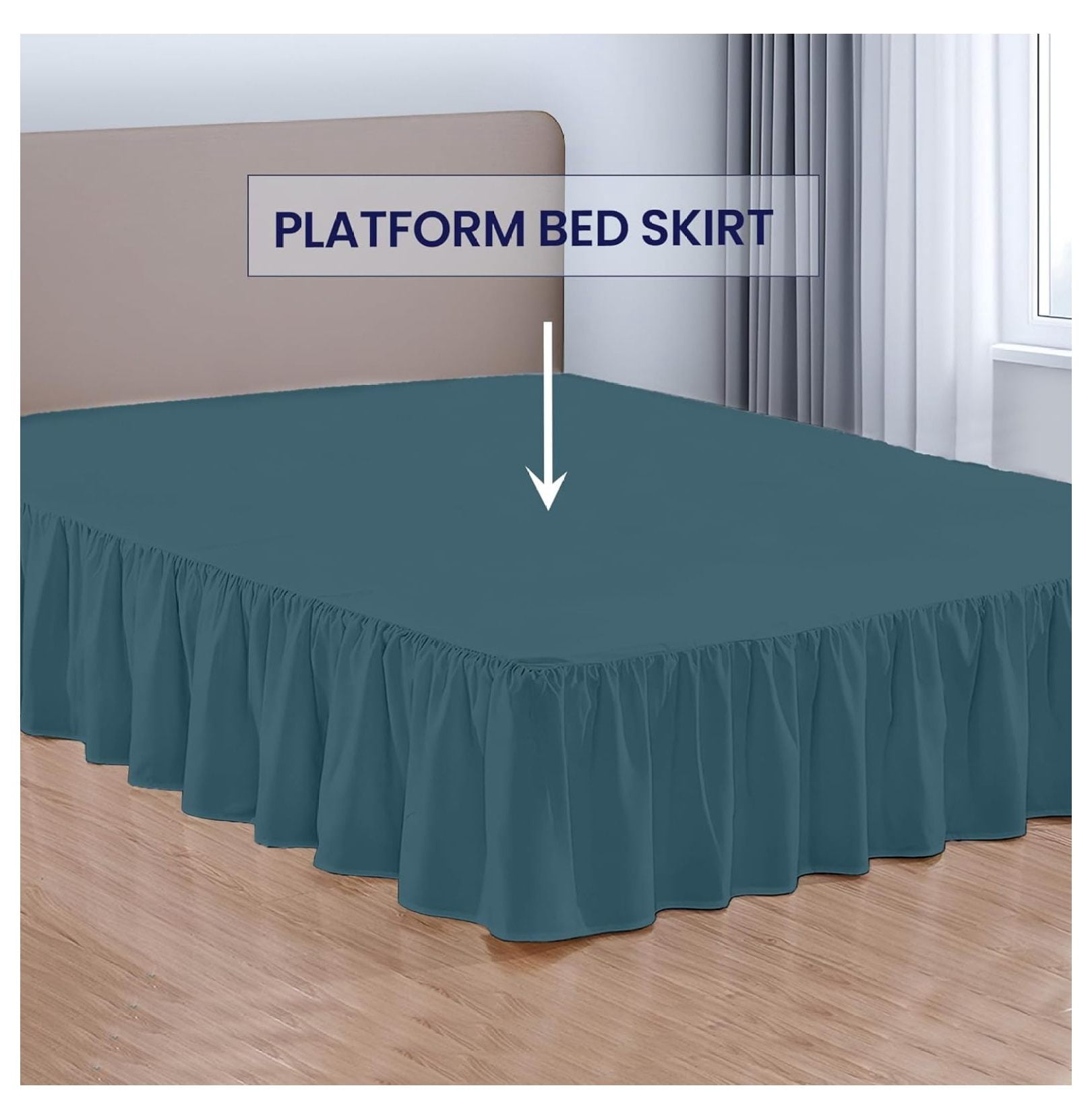 12 Inch Drop Ruffled Bed Skirt King Size - Classic Gathered Styling, Platform Style Dust Ruffle with Secure Fit, Split Corners, Wrinkle-Resistant Microfiber - Teal